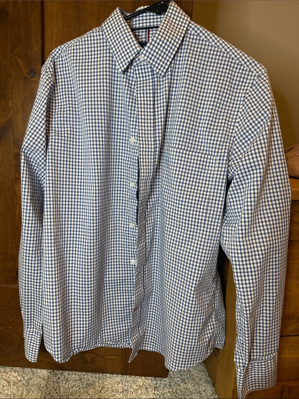 Tommy Hilfiger Men's Blue and White Check Button-Down Shirt